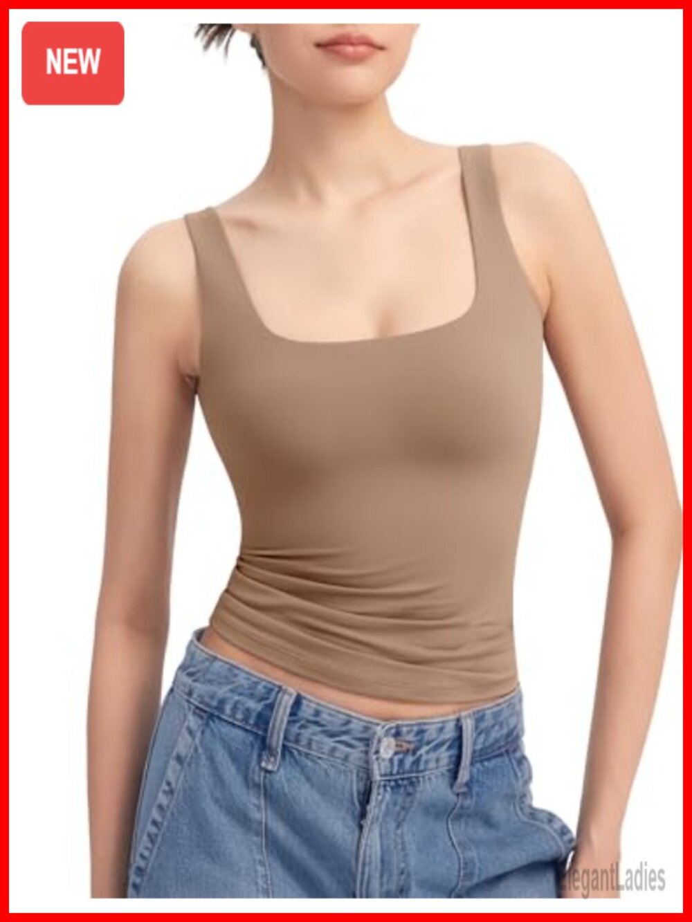 Women's Square Neck Tank Top Sleeveless Double Lined Basic Top Slim Fit Summer